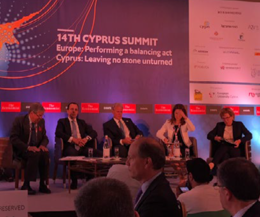 Left to right: John Peet, The Economist – Nikos Christodoulides, Cyprus foreign minister - Michael Oren, Israeli Deputy Minister in the Prime Minister’s office – Efi Koutsokosta, Euronews – Kathleen Docherty, US ambassador to Cyprus Left to right: John Peet, The Economist – Nikos Christodoulides, Cyprus foreign minister - Michael Oren, Israeli Deputy Minister in the Prime Minister’s office – Efi Koutsokosta, Euronews – Kathleen Docherty, US ambassador to Cyprus